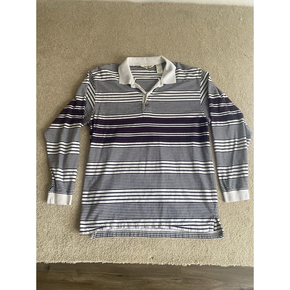 Vintage Eddie Bauer Rugby Shirt Mens Large Heavy Cotton Striped Long Sleeve Y2K